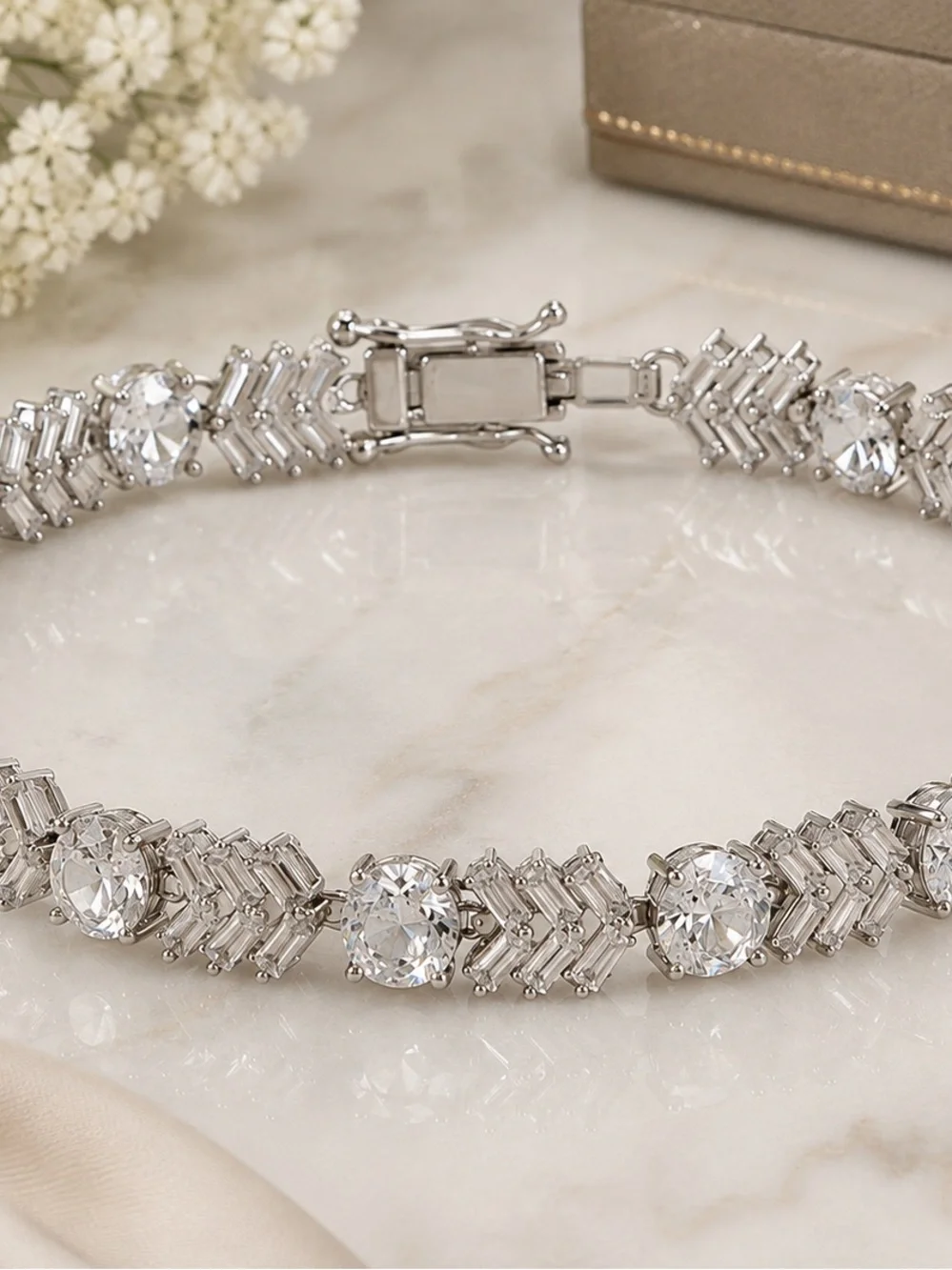 Crystal Tennis Bracelet - Silver Rhinestone Women's Jewelry